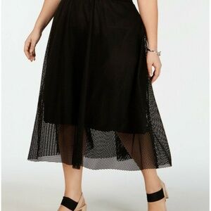 Alfani Mesh Midi Skirt Plus Size 0X Deep Black Citron Mix